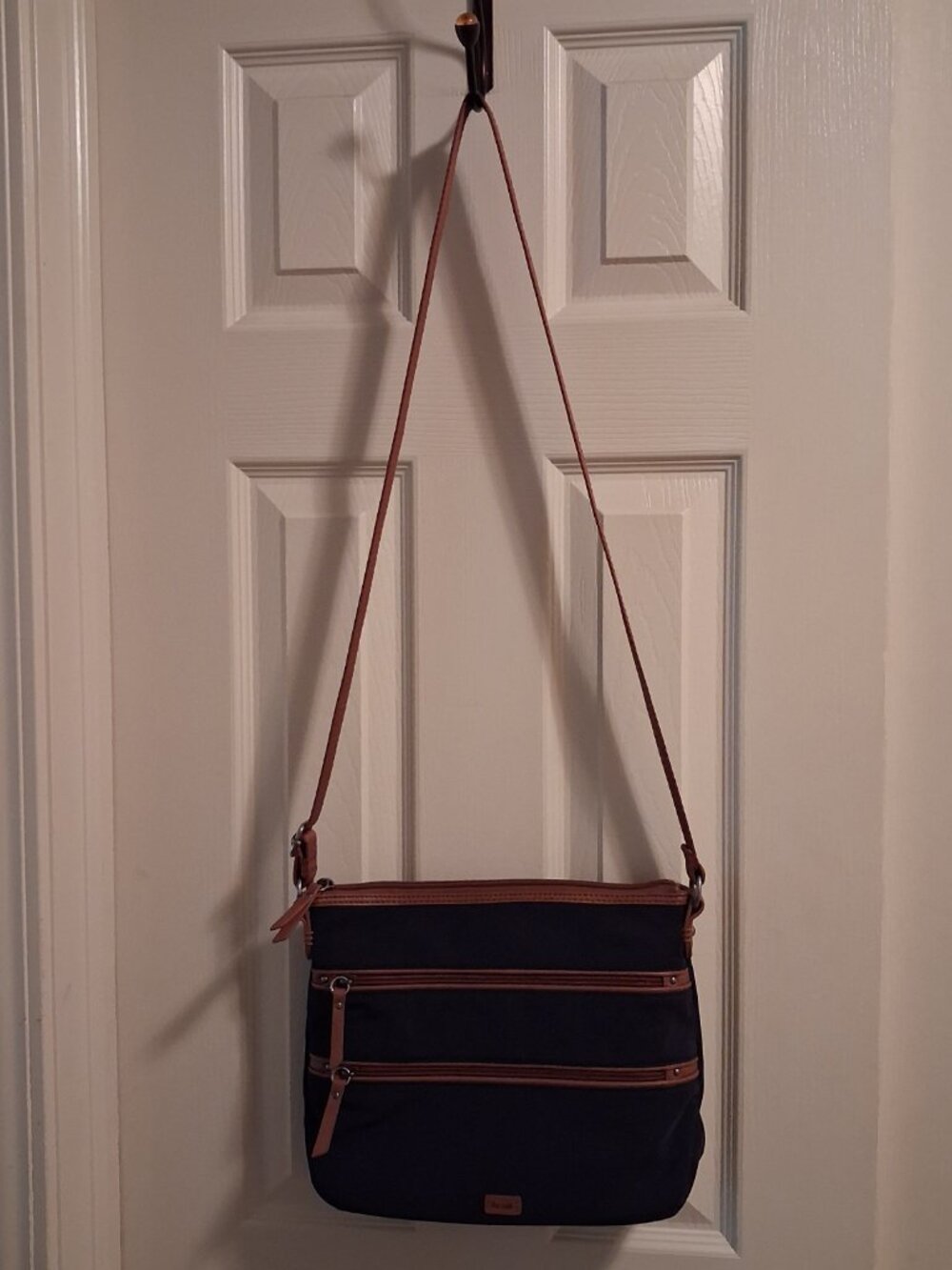 The Sak Esperato Nylon Triple Zip Crossbody Bag Shoulder Purse Navy Blue EUC